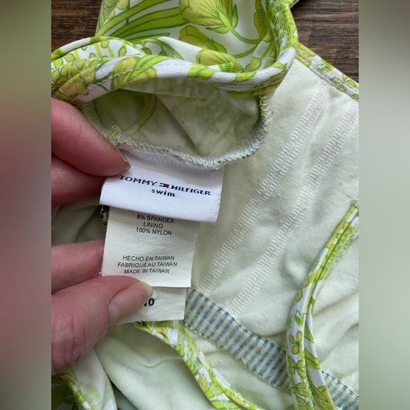 TOMMY HILFIGER swimsuit one piece bright green sz 10 EUC tropical floral bathing - Picture 8 of 16